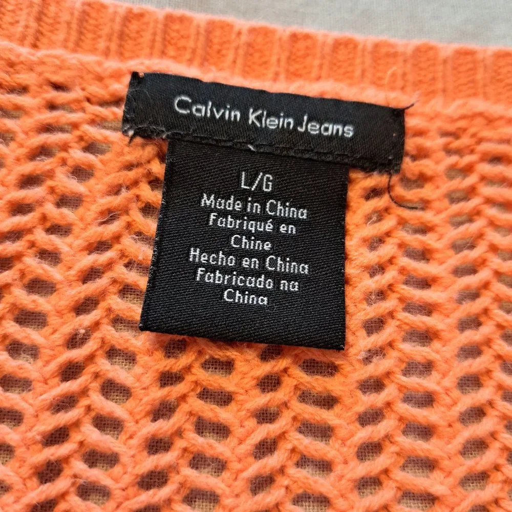 Calvin Klein Jeans Coral Orange Open Weave Sweater Size Large